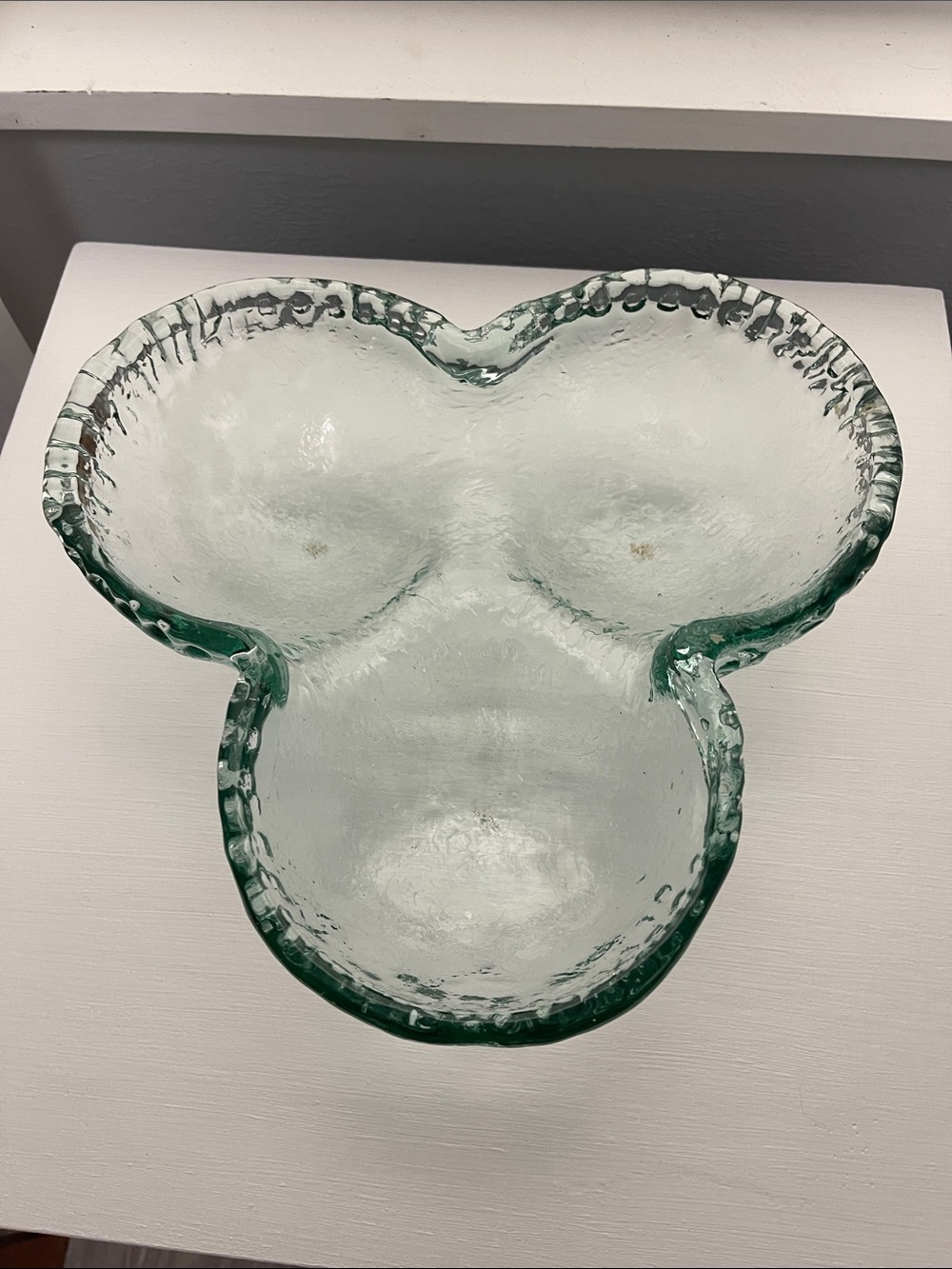 Handblown Glass Three-Section Decorative Bowl in Light Green